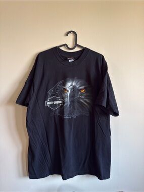 Harley-Davidson Black T‑Shirt with Eagle Face and Amber Eyes
